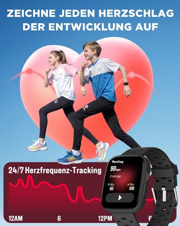 Смарт-годинник BIGGERFIVE для дітей з/без додатку, 1.8' фітнес-годинник, крокомір, пульсометр 24/7, будильник, водонепроникність 30м, монітор сну, пазли-ігри, 100+ циферблати для дівчаток, хлопчиків, підлітків 5–16, чорний