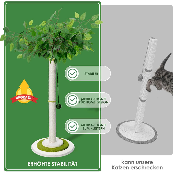 Zvonema Kratzbaum-Kratzstamm Scratching Post with 80 cm Height for Small and Large Cats, Sisal Rope Cat Scratching Post with 1 Interactive Ball, Scratching Pole Cat Furniture, for Indoor Activity, Play
