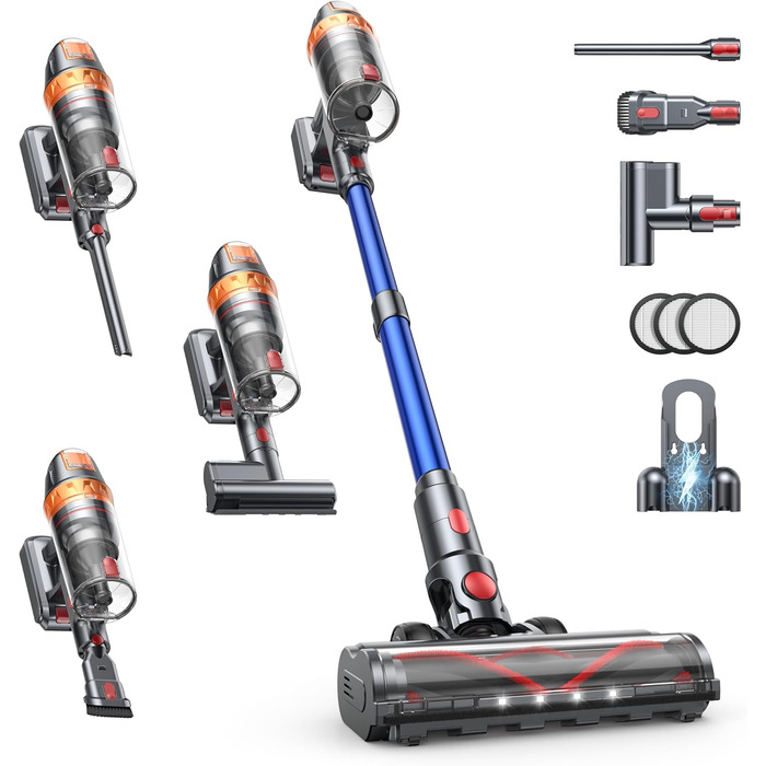 SMOTURE Бездротовий пилосос 650W, 50KPA, для видалення шерсті тварин, 60 хв роботи, самостійна підставка, зарядка на стіні, автоматичний режим для килима/підлоги