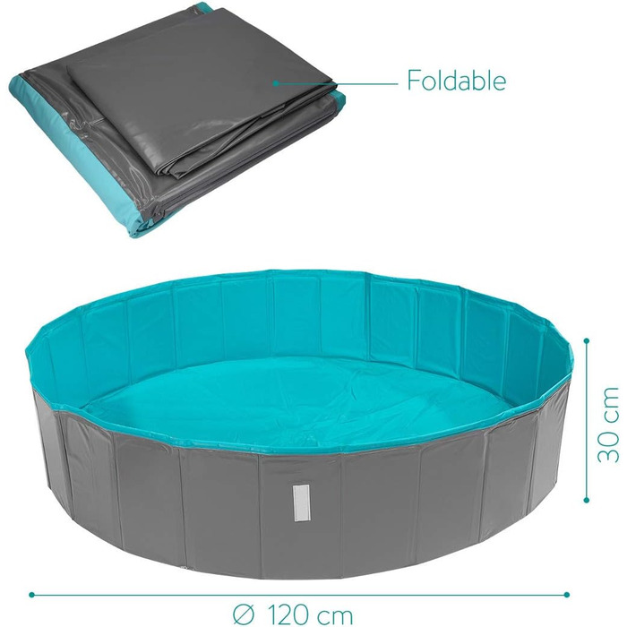Navaris Dog Pool Splash Pool Foldable - Dog Pool made of Plastic - Agility Dog Toy - Dog Swimming Pool - Grey Petrol - Various Sizes