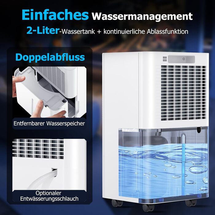 Електричний осушувач повітря 20л/день з датчиком вологості та LED дисплеєм, таймером, 3 режими, для спальні, офісу, підвалу, безперервна подача, білий