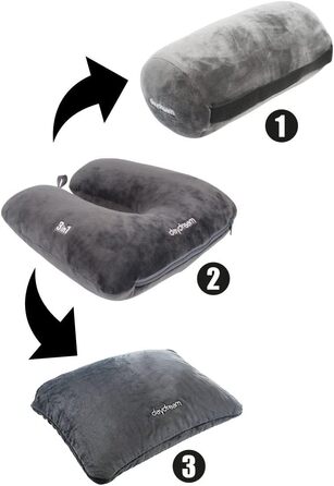 Daydream 3-in-1 Neck Pillow with Microbeads - Neck Support, Travel Pillow, and Neck Roll all in one - also for camping, Grey