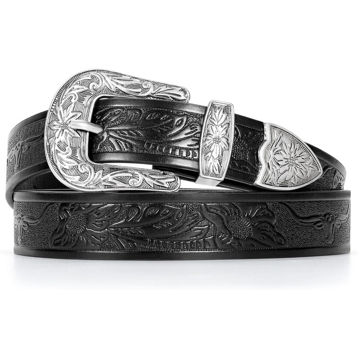 Жіночий шкіряний ремінь JasGood для джинсів та штанів. Вінтажний стиль, Західний дизайн. Розміри: M (110 см), XXL (140 см)