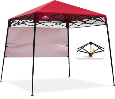 Slanted Leg Folding Pavilion 2.4x2.4m Waterproof Camping Pop-up Pavilion with Side Walls, including Backpack, Blue (Red)