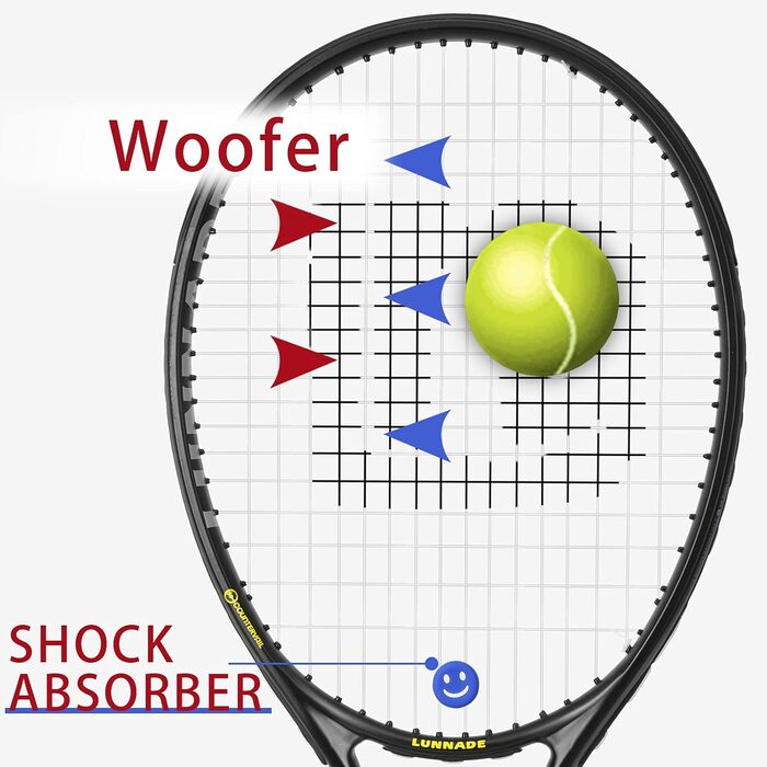 Тенісний racket LUNNADE для дорослих, 27 дюймів, міцний, легкий, попередньо натягнутий, з можливістю перетягування, підходить для початківців та досвідчених гравців (Чорний + Жовтий)
