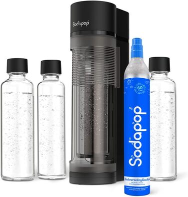 Sodapop Wassersprudler Logan: Набір для газування води з CO₂ балончиком та 3 скляними пляшками, матовий чорний, 42,6 см