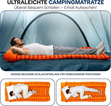 Набір для кемпінгу SereneLife: спальний килимок та спальний мішок з подушкою, водонепроникний та міцний, для походів, трекінгу та відпочинку на природі (Помаранчевий)