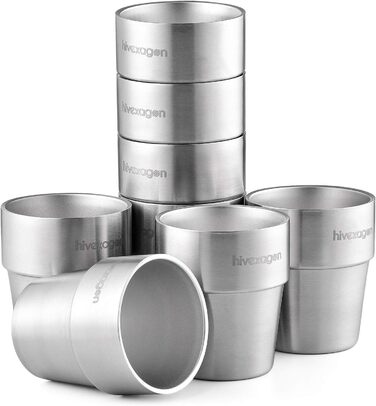 Hivexagon 300ml Set of 8 Double-Walled Stainless Steel Cups - Ideal for Cold Drinks - Dishwasher Safe HG298