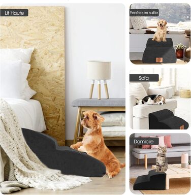 Східці для собак Zvonema з 2 ступенів, пандус для собак з губки високої щільності 30D, антиковзні сходи для собак зі знімним та пральним чохлом, для літніх / поранених тварин, чорного кольору