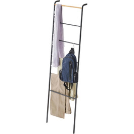 Yamazaki 2813 TOWER Leaning Clothes Rack, Black, Steel/Wood, Minimalist, 45 x 24 x 160 cm