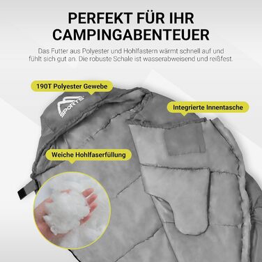 Спальний мішок MSports Premium Outdoor з ременем для перенесення – вибір для весни/літа (200GSM) або осені/зими (300GSM) для кемпінгу, подорожей, фестивалів – теплий мумієподібний спальний мішок оливкового кольору (сріблясто-сірий, 200 GSM – весна/літо)