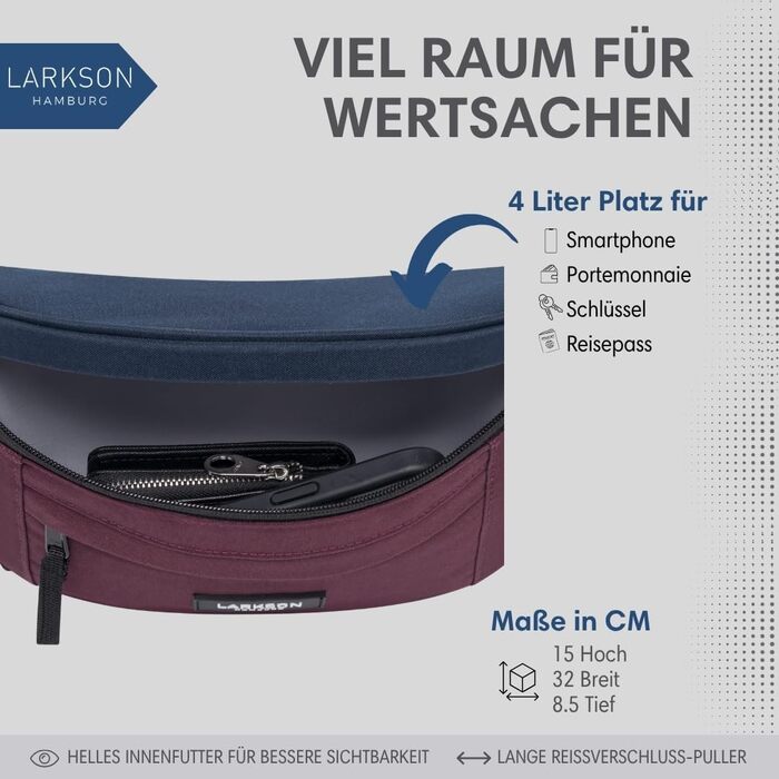 Поясна сумка LARKSON Bauchtasche для жінок та чоловіків, бежева - Ole, для спорту, відпочинку, міста, фестивалів, з ремінцем, водонепроникна (Блакитна Ягода)