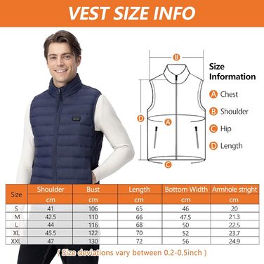 Обогревна жилетка для чоловіків: тепла зимова жилетка з акумулятором 5V 10000 mAh, 3 режими температури, придатна для прання, для активного відпочинку (XL, Синій)