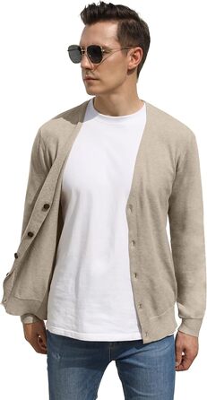 Світшот Hisir для чоловіків з V-подібним вирізом, легкий, елегантний, зимовий, класичний кардиган з ґудзиками (Хакі, XXL)