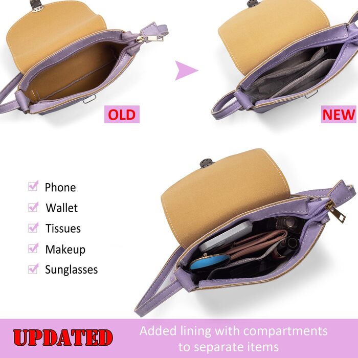 Сумка жіноча через плече Kleine Umhängetasche, екошкіра, маленька крос-боді, світло-лілова. Замок для безпеки