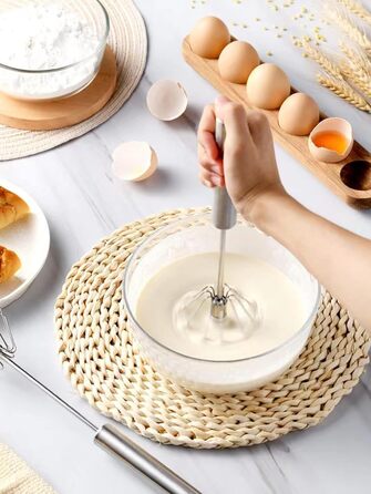 1 piece semi-automatic rotating whisk, stainless steel whisk, kitchen tool