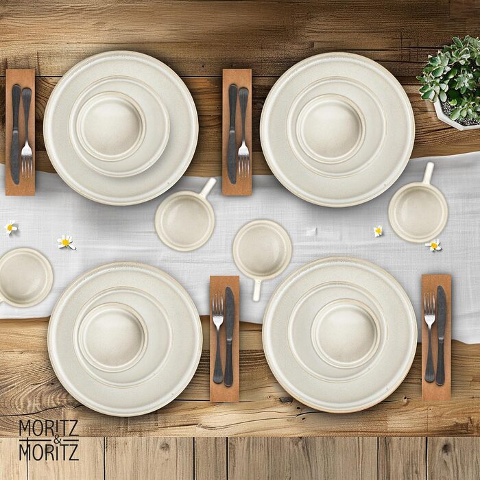 Moritz & Moritz Castello 20-Piece Dinnerware Set - Beige Stoneware Dinner Set for 4 - Includes Dinner Plates, Dessert Plates, Soup Plates, Bowls, and Cups