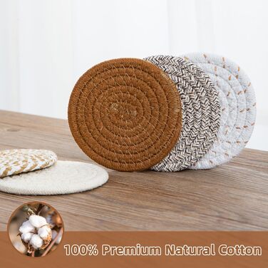 Absorbent Coasters for Drinks – Boho Coaster Set for Coffee Table – Stylish Natural Material, Home Decor, Colorful Cup Coasters with Holder, 10.9 inches, Light Coffee