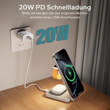 Зарядна станція MagSafe 3 в 1 для Apple Watch та iPhone (біла)