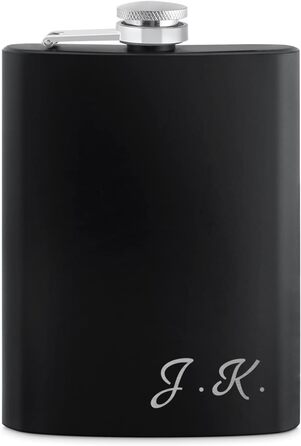 Набір фляга Maverton 200 мл з гравіюванням + 4 стаканчики 20 мл з воронкою - фляга для чоловіків, матовий чорний колір (ініціали)