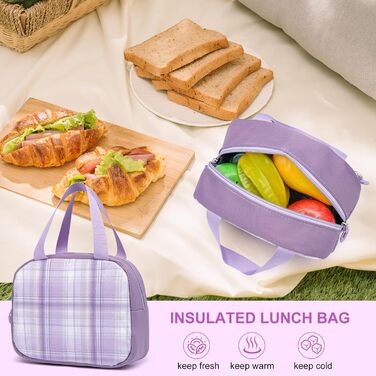 Рюкзак KEBEIXUAN для дівчаток, шкільна сумка 1-5 клас, дихаючий рюкзак з помпоном, фіолетовий + ланч-бокс + пенал