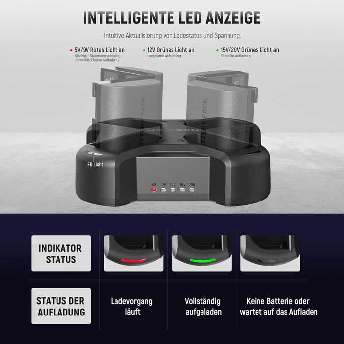 Набір акумуляторів NEEWER LP-E6NH (3 шт.) 2250mAh та зарядний пристрій USB з трьома слотами для Canon EOS R7, R5, R6, R6 II, R 5DIV, 6DII, 7DII, 80D, 90D (NW-P4 з PD 45W)