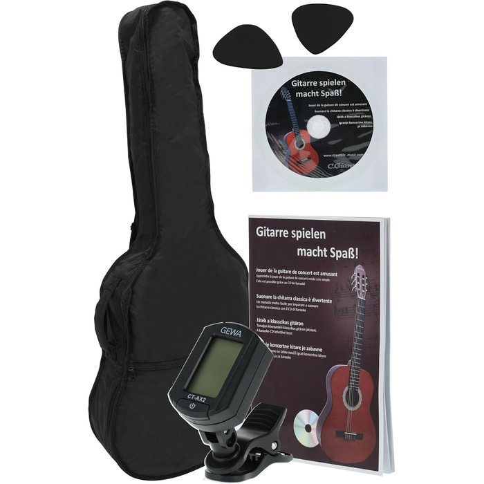 Кітара класична Juan Miguel Navarrez, 4/4, чорна, стартовий набір (сумка, медіатор, книга з CD, тюнер)