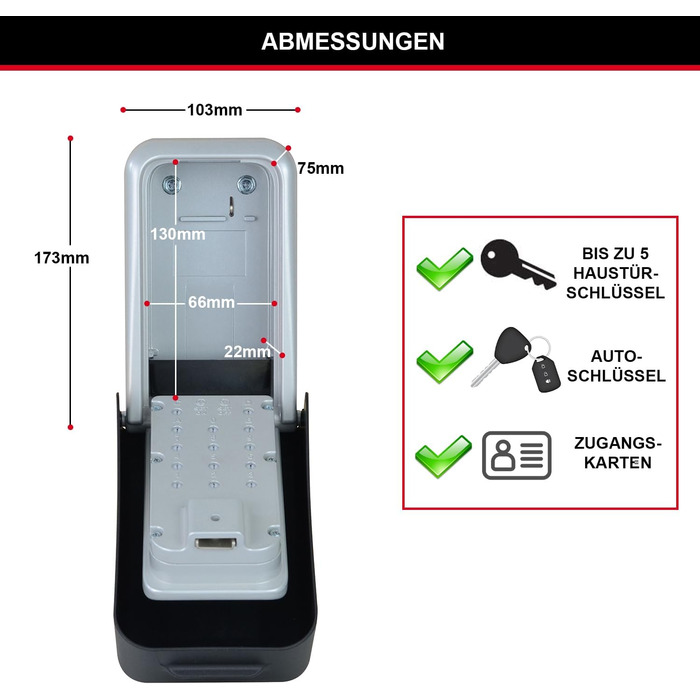 Сейф для ключів Master Lock сертифікований, великий, настінний, зовнішній, 17.3 x 10.3 x 7.5 см, підвищена безпека