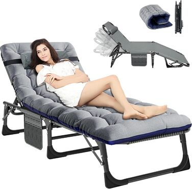 Розкладне ліжко ZIKEBTUY для кемпінгу та відпочинку: міцна конструкція, 200 кг, 190x71x36 см, з матрацом, Oxford 1200D, для відпочинку на природі та вдома (сірий)