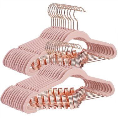 SONGMICS Clothes Hangers, 24 Pack, 42 cm, Clothes Hangers with Adjustable Clamps and Gold-Colored Hooks, Non-Slip, Space-Saving, for Skirts, Light Pink CRF14PK24, Standard, Pink (Light)