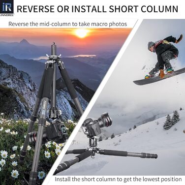 Професійний вуглецевий штатив INNOREL GT324C з кулястою головкою для DSLR камер, компактний вуглепластиковий трипід, максимальне навантаження 25 кг