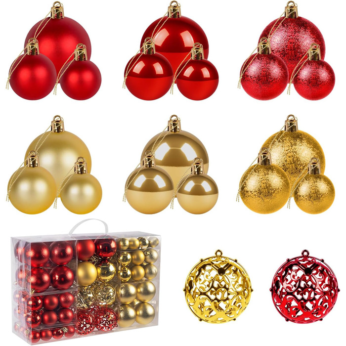 Набір прикрас на ялинку: новорічні кулі Рожево-золоті, 100 шт., різні розміри (3см, 4см, 6см), пластик