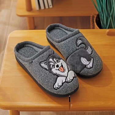 Тапочки додому для чоловіків та жінок з милим зображенням котів та собак, зимові теплі плюшеві з підкладкою з фетру (40/41 EU, сірі)