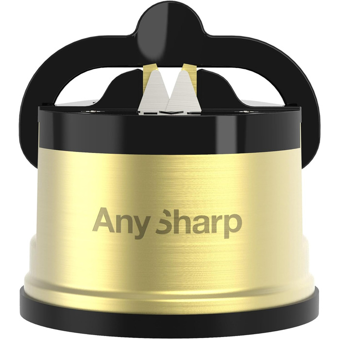 Точилка для ножів AnySharp Pro метал, безпечна, присоска PowerGrip, для всіх кухонних ножів, підходить для загартованої сталі та серрейторних лез, найкраща якість, латунь