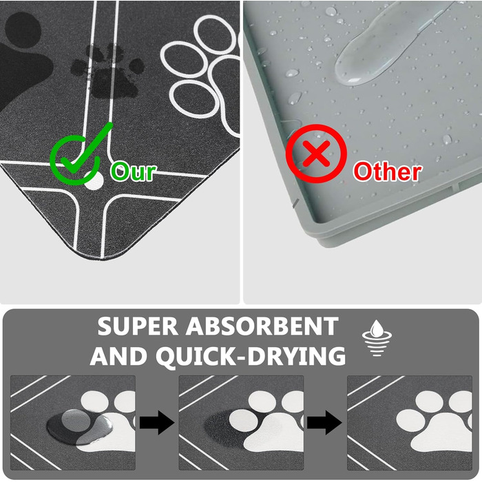 Килимок для тварин, надпоглинувач, для собак та котів, з неслизькою гумовою основою, швидковисихаючий, миючий, 40 x 60 см, 2 пари малюнків лап, чистий (в клітинку)