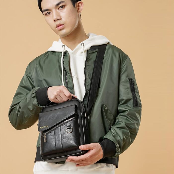Чоловіча сумка на плече ANPTER з натуральної шкіри: стильна чоловіча сумка-месенджер, сумка через плече, кросбоді, вінтаж, чорна