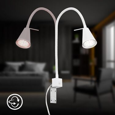 Світлодіодна настінна лампа Briloner з регульованим кутом нахилу, GU10 4.7W, 400lm, тепле біле світло, для читання, біла