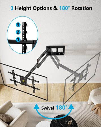 Настінне кріплення для телевізора HY-Bracket поворотне, для LED, OLED, 4K, 37-80 дюймів, чорне