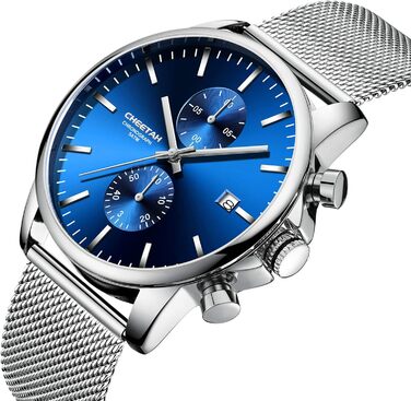 Чоловічий годинник, кварцовий, спортивний, з хронографом, чорний міський ремінець, нержавіюча сталь, водонепроникний, автоматична дата, синій акцент