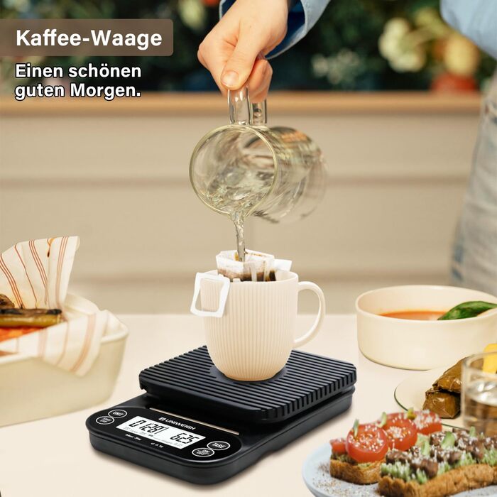 Ваги для кави UNIWEIGH з таймером 3кг/0,1г: високоточні ваги для еспресо з таймером, функцією Tara та LCD дисплеєм (батарейки в комплекті)