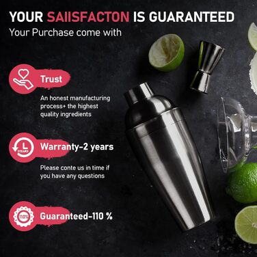 Набір шейкер для коктейлів 750 мл: професійний барменський набір з вбудованим ситом, мірним стаканчиком та ложкою. Ідеально для Мартіні, Маргарити та міксологiчних напоїв. Чорний.