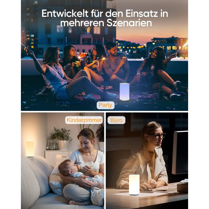 Нічна лампа торшера Touch Dimmable, з пультом дистанційного керування LED, на батарейках, 256 кольорів, 3 режими, нічник, для дітей, створення атмосфери, настільна лампа, таймер для спальні, вітальні, біла