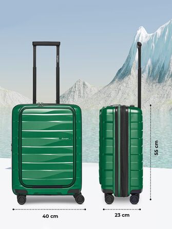 Чемодан середнього розміру з жорстким корпусом, розкладний, з відділенням для ноутбука | Trolley, 45 x 27 x 66 см, поліпропілен, 3.7 кг, TSA-замок, подвійні колеса (Ізумрудно-зелений металік)