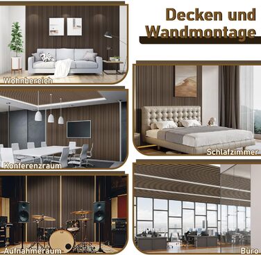 Акустичні панелі з дерева та фетру 120x60 см, набір 4 шт (2,88 м²), звукопоглинаюча стінова облицовка для покращення акустики приміщення, колір Чорний горіх