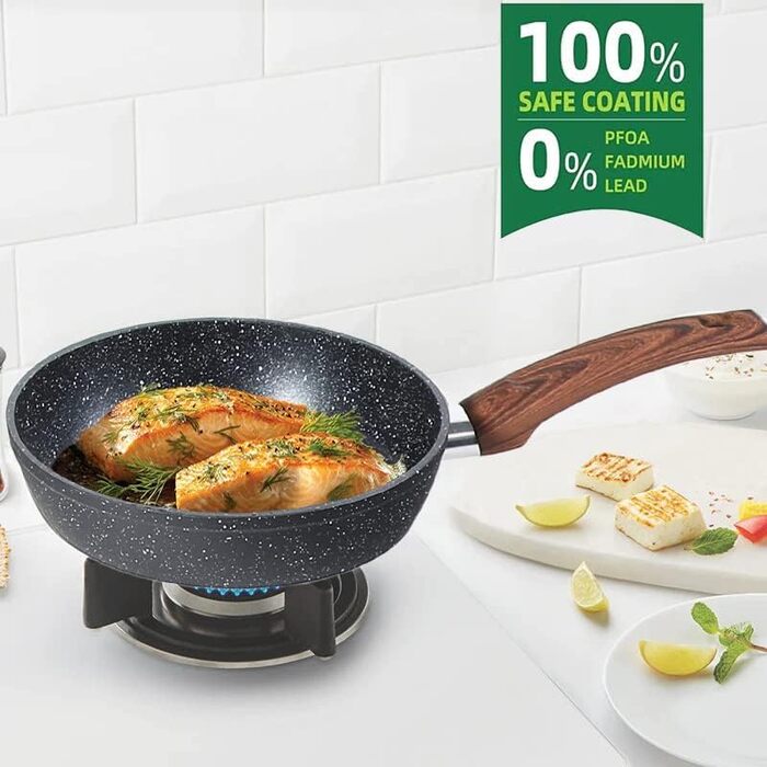 Kitchen Academy Induction Cookware Set - 12-Piece Black Granite Cookware Set, Non-Stick Pot and Pan Set, PFOA & PFOS-Free