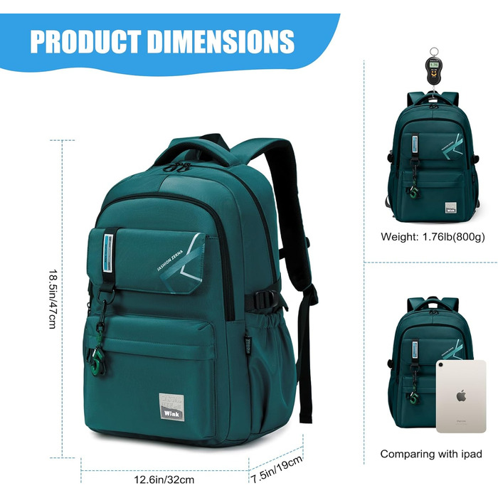 Шкільний рюкзак для хлопчиків та дівчаток-підлітків, 8-14 років. Великий рюкзак для школи, буденний та для подарунків. (Темно-зелений)