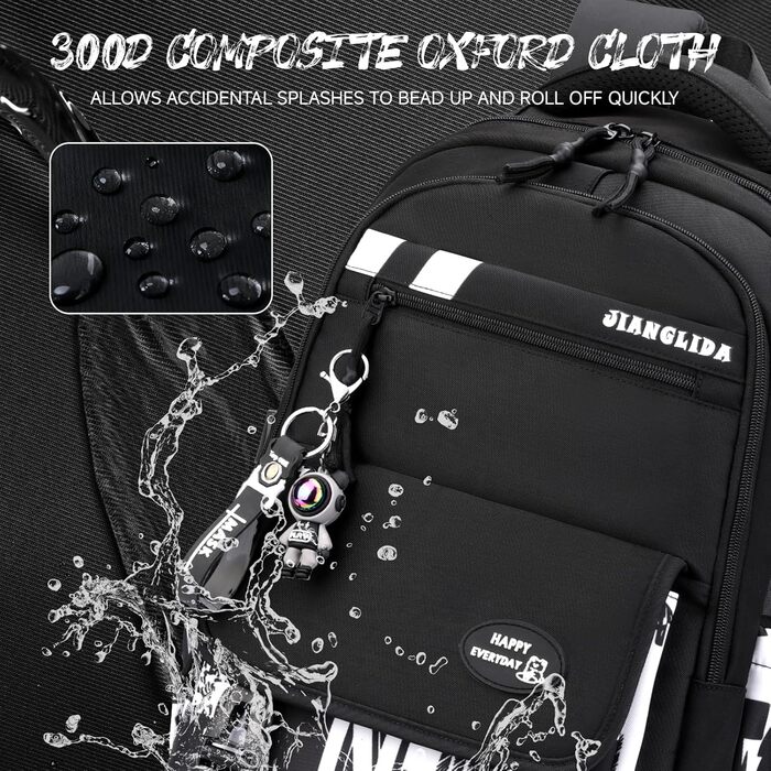 Шкільний рюкзак Tanou для хлопчиків-підлітків, принт графіті, водонепроникний, 10-18 років, для школи, гімназії, старшої школи (чорний/білий)