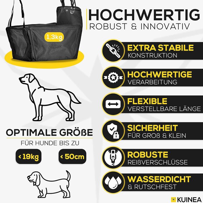 Автокрісло для собак KUINEA® Extra Stable - з ременем безпеки, для собак маленьких та середніх порід, водовідштовхуче, автокошик для собак, автокрісло для собак