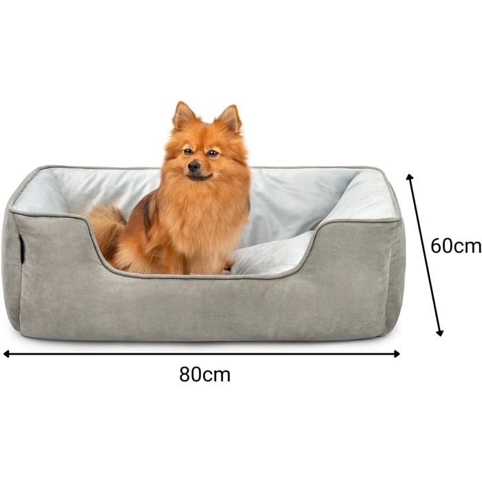 Кіжувалка Lionto для собак 2-в-1 з комфортним входом, м'яке ліжко для домашніх тварин, яке можна перевернути, для собак і котів, 80x60 см, подушка для собак з легкого у догляді штучної замші, сіра L 80 x W 60 x H 26 см Темно-сірий/Світло-сірий