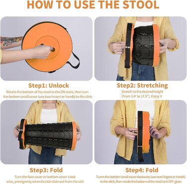 Крісло-телескоп для кемпінгу, регульована висота 6-45 см, вантажопідйомність 181 кг, портативне з ременем для перенесення (Помаранчеве - 1 шт.)